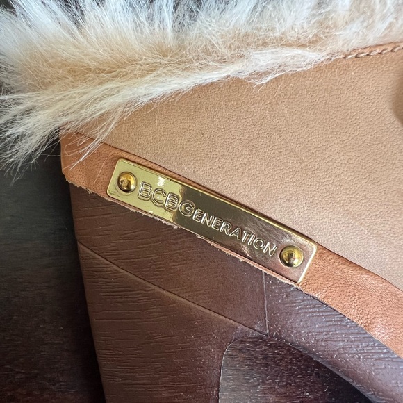 BCBGeneration Millard Tan 4 in Heel Mules with Faux Fur Trim And Buckle Size 10 - Picture 11 of 16